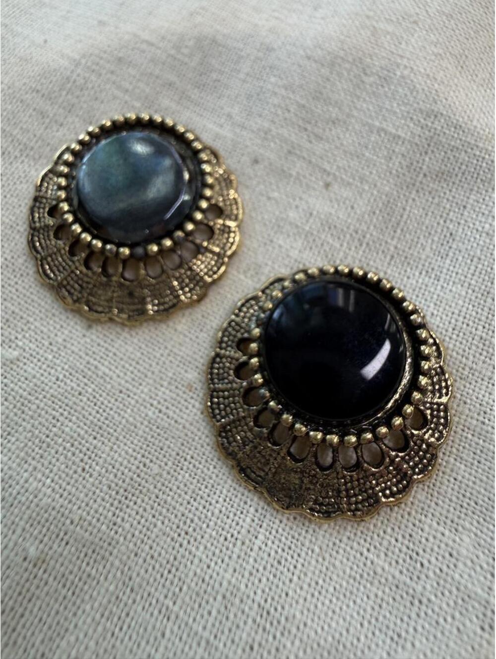 Vintage Black Cabochon Filigree Statement Earrings